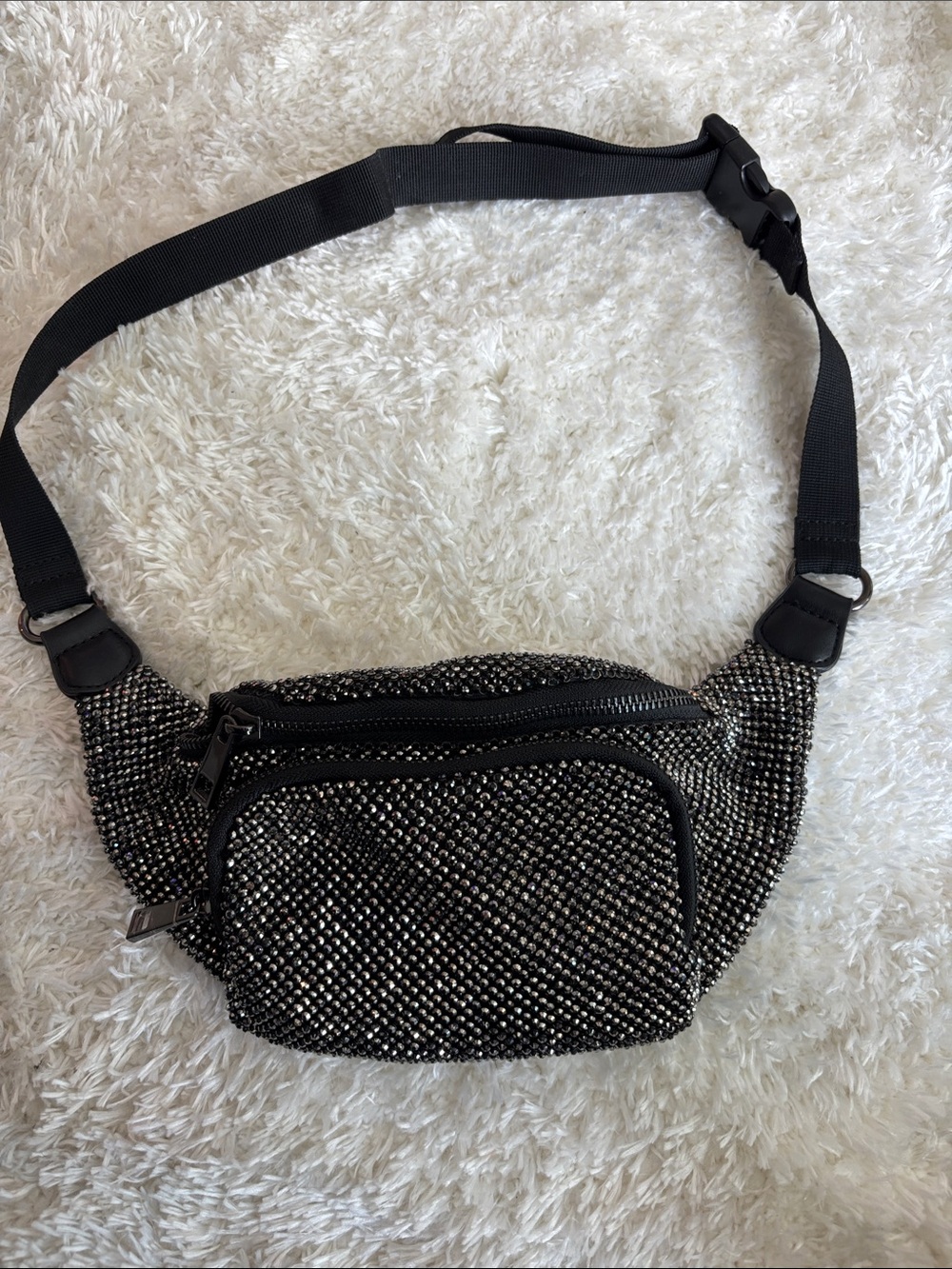 Rhinestone Black Sparkle Belt Bag